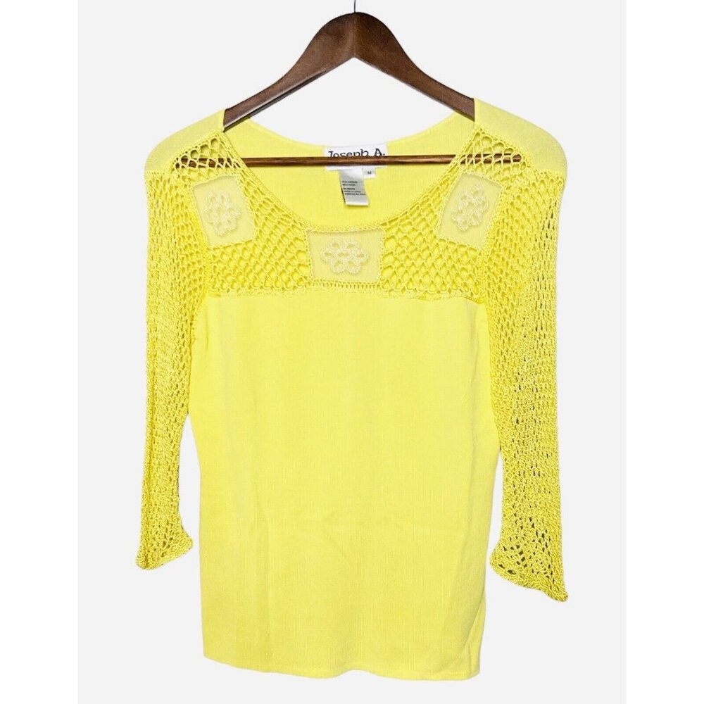 Joseph A. Y2K Womens Yellow Long Sleeve Crochet / Beaded Top Size M ($49)